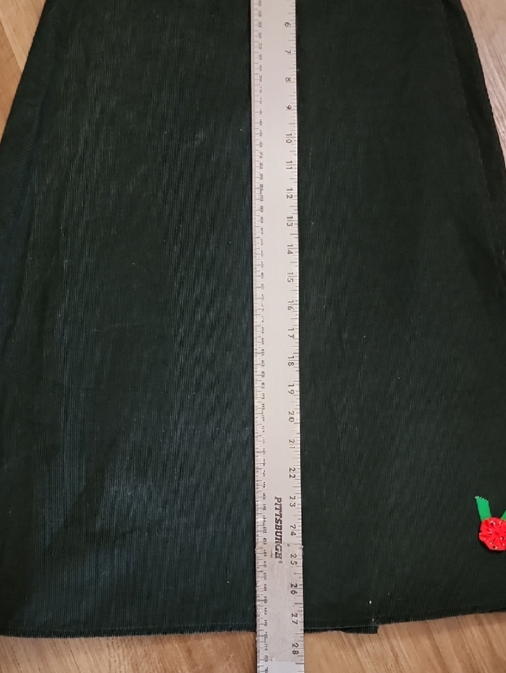 Dark Green A-Line Skirt Red Bird Patchwork Appliqué Cottagecore Folk Art Midi - Picture 10 of 11